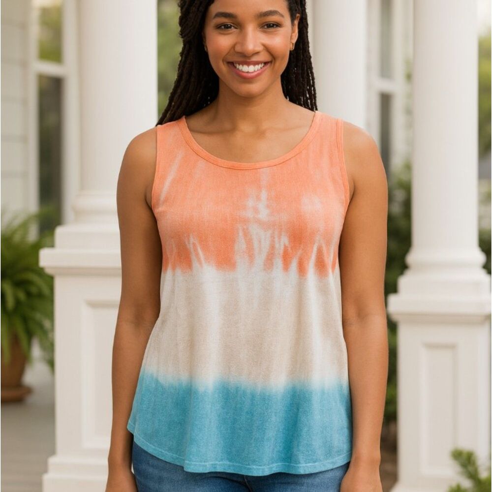 Pure Amici Sleeveless Top Cotton Tye Dye Luxury Brand NWT Womens Size L